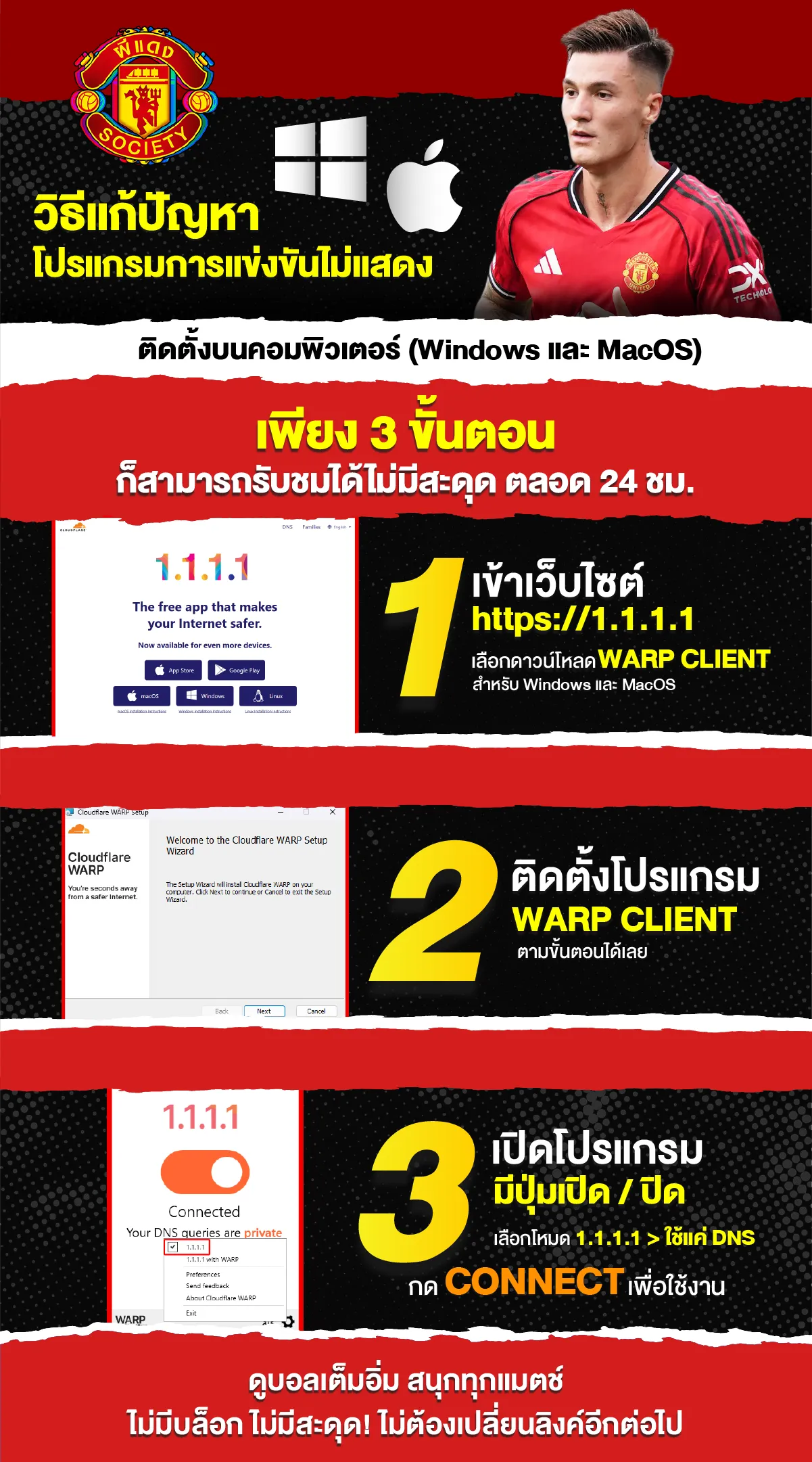 แก้ปัญหาดูบอลสดไม่แสดง Windows และ MacOS